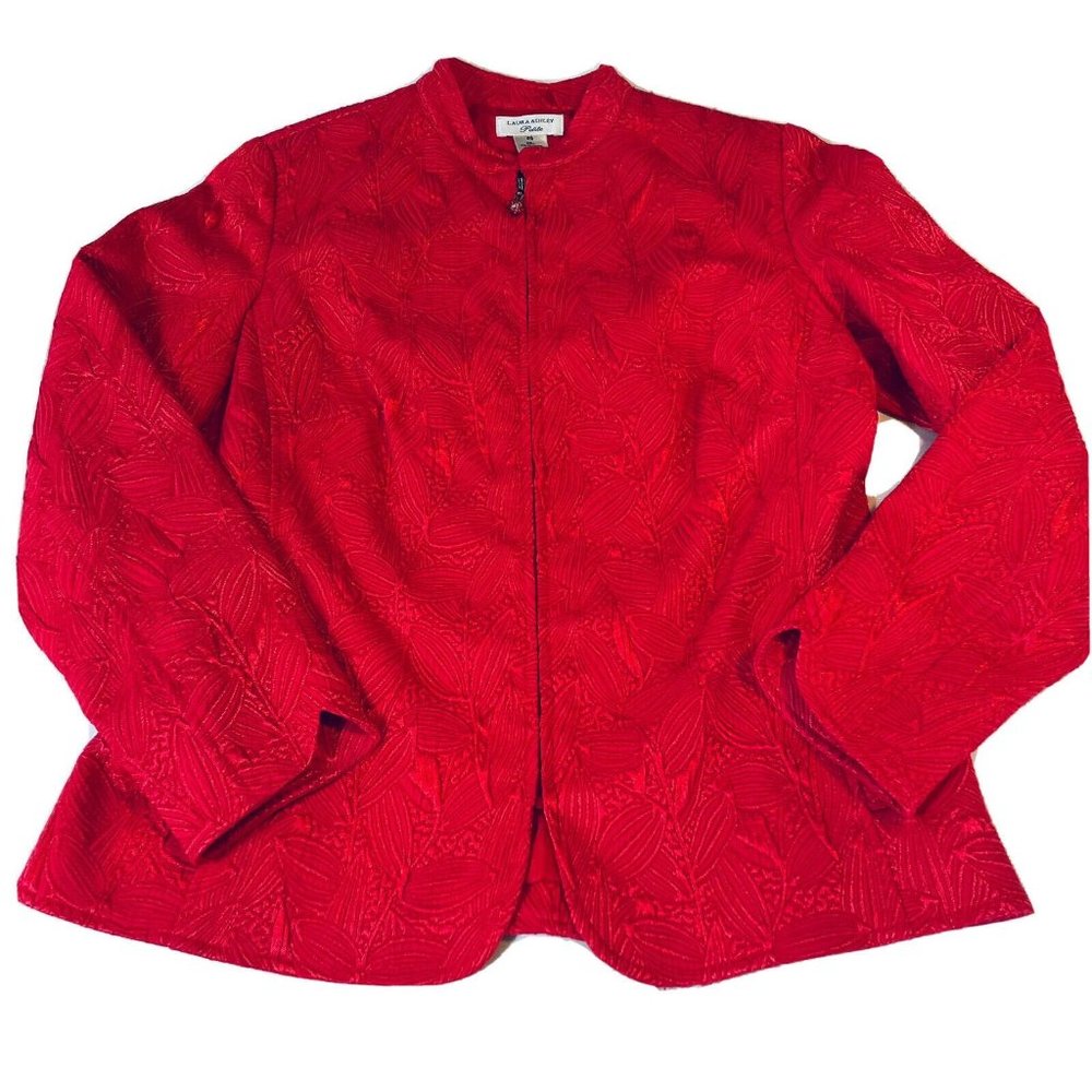 Laura Ashley Women Red Foliage  Embossed Textured Jacket w Rhinestone Pull PS Sm